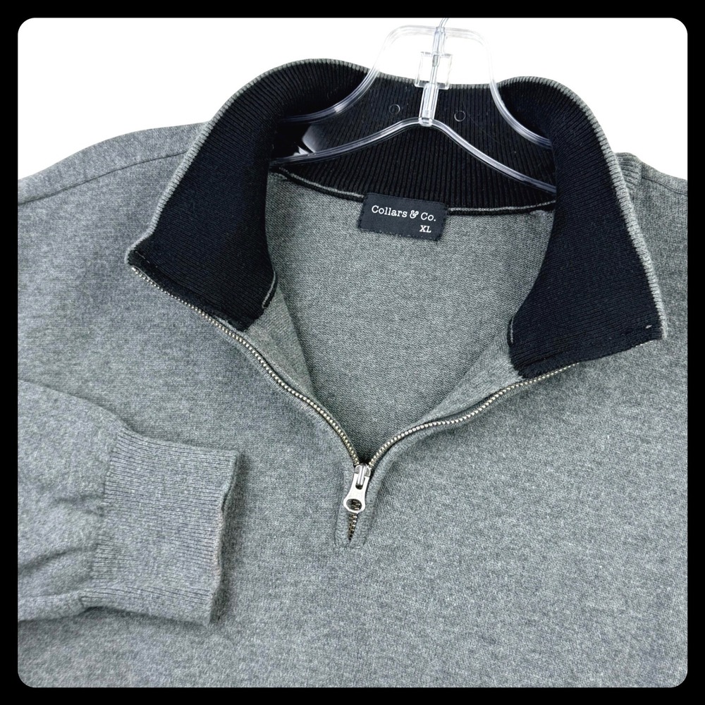 Collars & Co Quarter Zip Sweater Men XL Gray Knit Long Sleeve Shark Tank